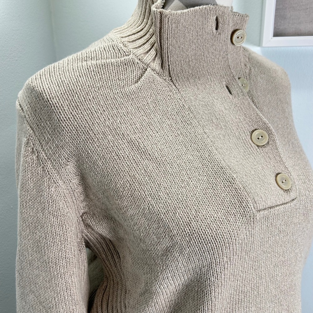 Woolrich Womens Stony Valley Cotton Button Collar Tan Beige Sweater Medium - Picture 2 of 11